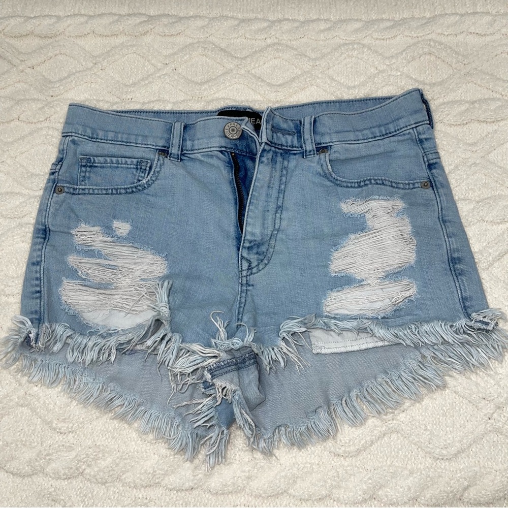 EXPRESS DISTRESSED DENIM SHORTS